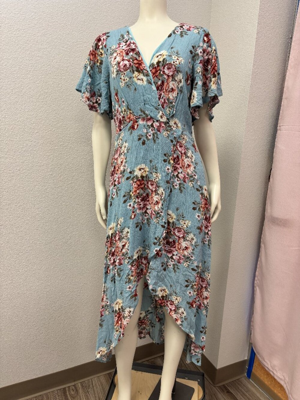 Azalosie Floral High Low Midi Dress Small Blue Wrap Style Romantic